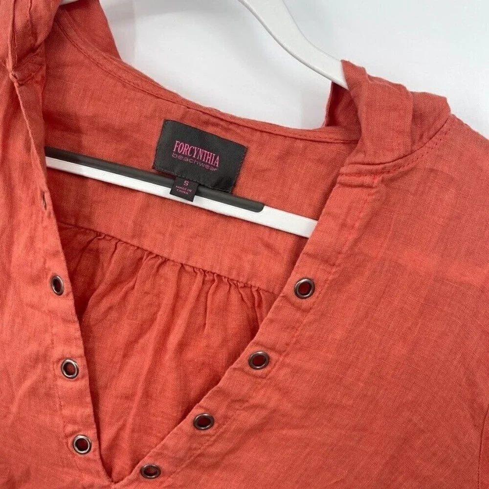 ForCynthia Womens Cover Up Small Salmon Pink V Neck Linen Casual Beachwear Knit